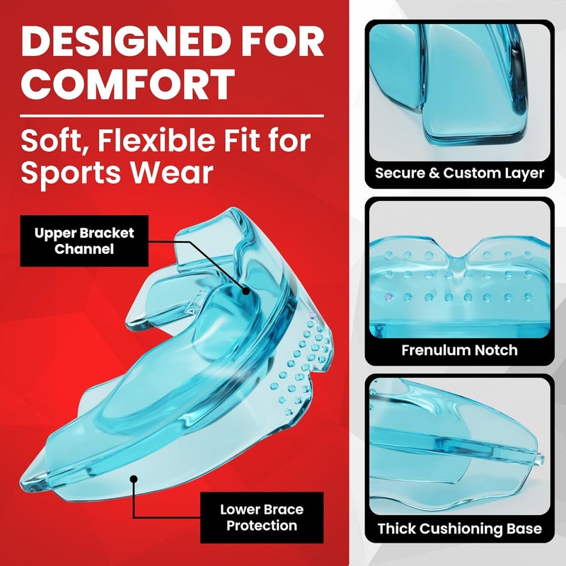 SAFE GRIN SafeGrin Blue Mouth Guard for Braces for Sports - Premium Silicone Teens & Youth Upper & Lower Teeth Protection for Sports - Football, Lacrosse, Hockey, Baseball - Image 4